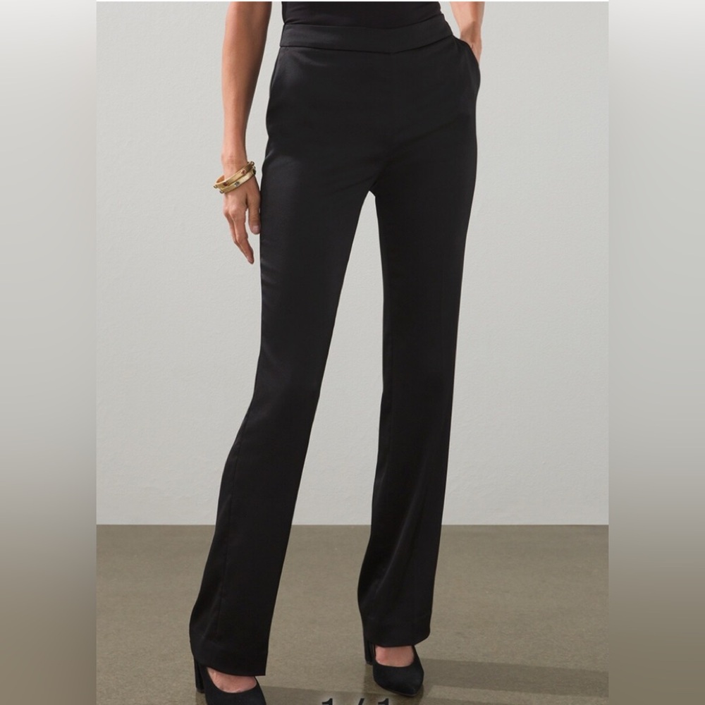 Chico's Size 0.5R‎ (US 6) Modern Tailored Satin Classic Pants Black